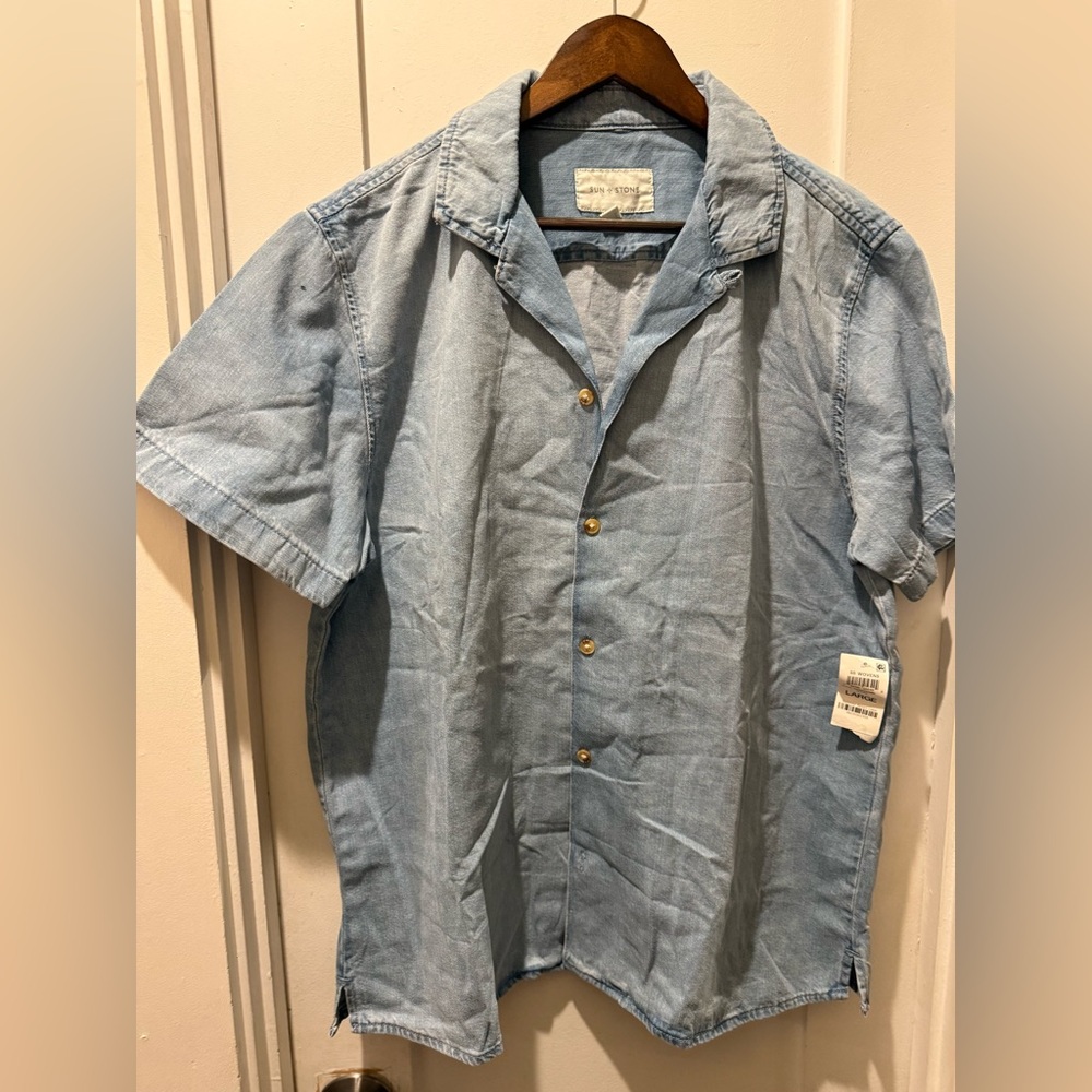 Sun + Stone Light Blue Casual Button Down Shirt